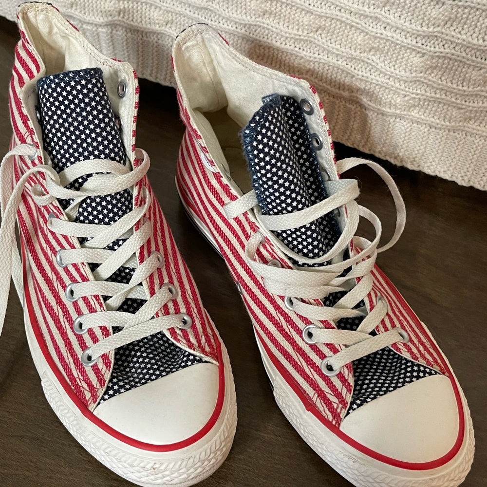 Red White and Blue American Flag Converse Chuck Taylor High Top Sneakers Unisex